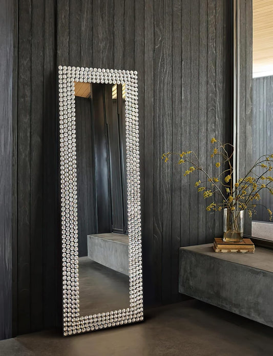 KOHROS Full Length Mirror - Jeweled Floor Mirror Accented Crystal Metal Frame, Wall-Mounted or Standing Full Body Mirror 64.9”*21.6”