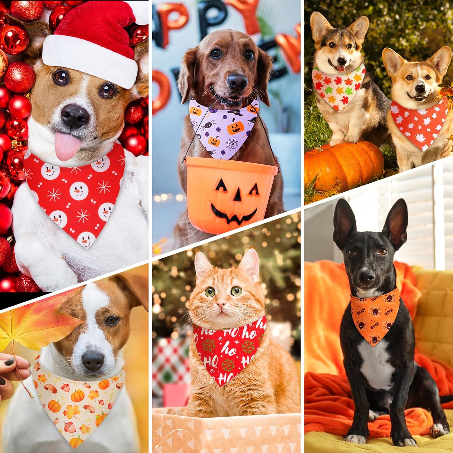 Chunful 120 Pcs Christmas Holiday Dog Bandanas Bulk for with Snowman Santa Claus Reindeer Stockings Adjustable Triangle