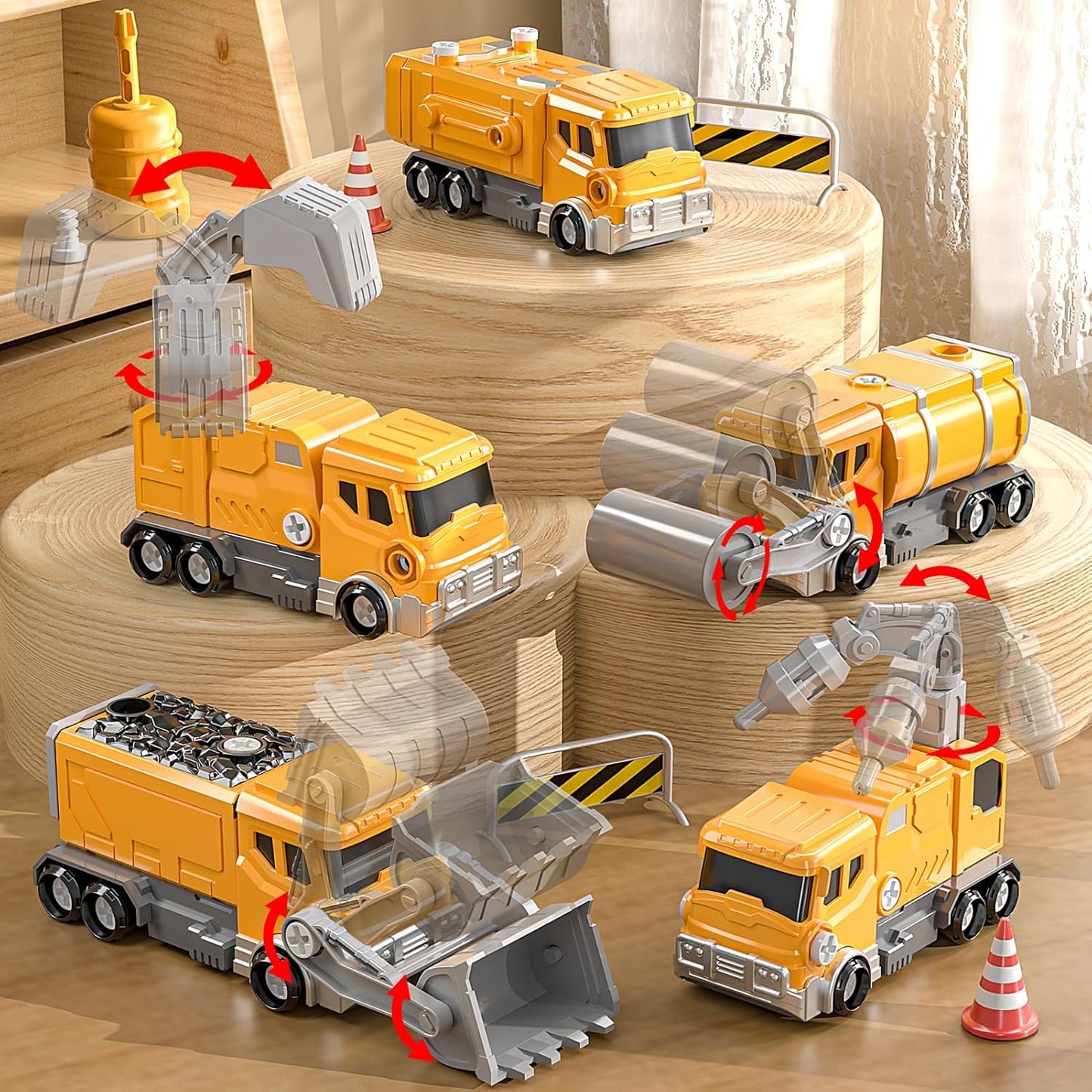 5-in-1 Take Apart Construction Vehicle Trucks Transform to Robot