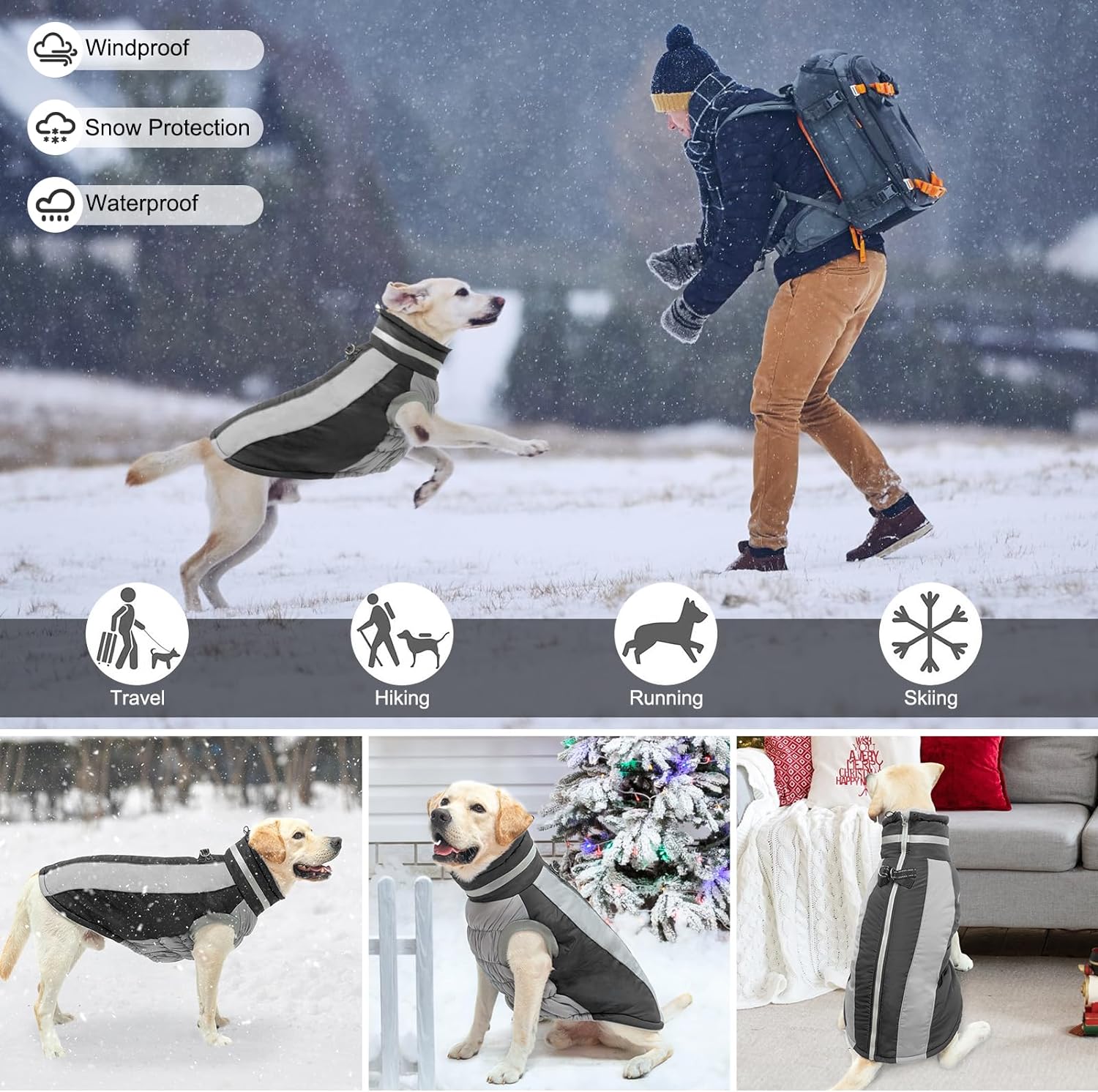 BEAUTYZOO Warm Dog Winter Coat with Harness Waterproof Dog Jackets for Small Medium Large Dogs,Windproof Reflective Dog
