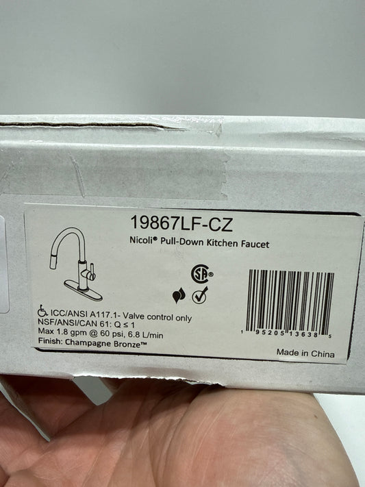 Delta Nicoli Single Handle Pull-Down Kitchen Faucet, 11.06 in, Champagne Bronze