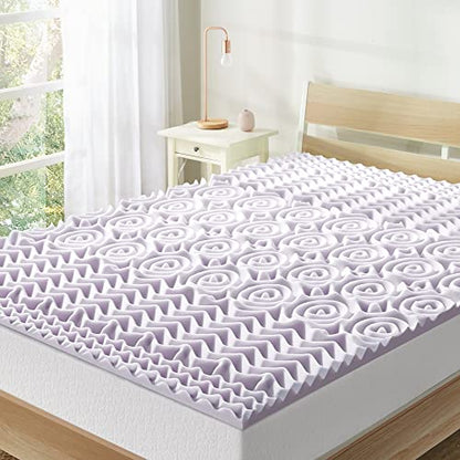 Mellow 1.5 Inch 5-Zone Memory Foam Mattress Topper, Soothing Lavender Infusion, Queen