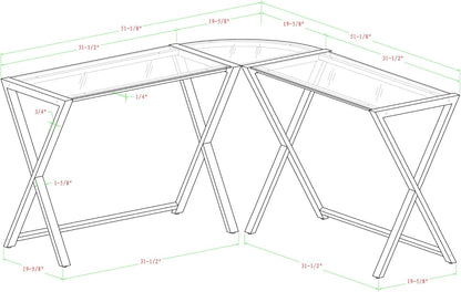Walker Edison Wright Modern X Leg Glass Top Corner Gaming Desk, 51 Inch, Black