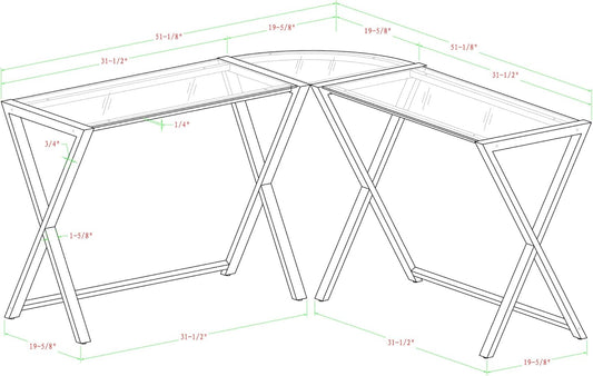 Walker Edison Wright Modern X Leg Glass Top Corner Gaming Desk, 51 Inch, Black