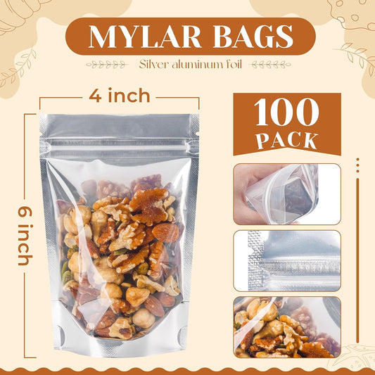 200 PACK 4x6 Mylar Bags for Food Storage Resealable Stand Up Bags for Small Business Packaging Supplies Clear Foil Food Storage Packaging Bag