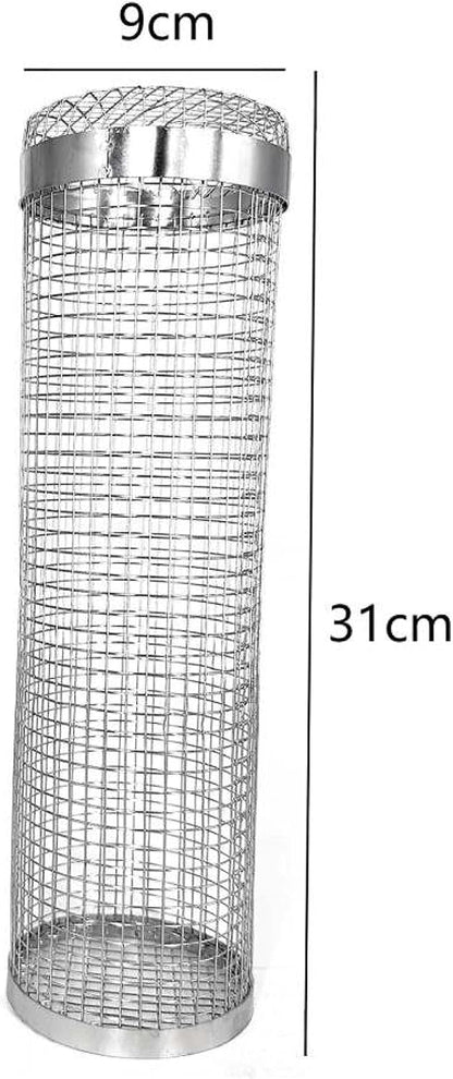 2 Rolling Grill Baskets Large for Camping BBQ or Outdoor Grilling for Vegetables, Fish, Potatoes, Small Food