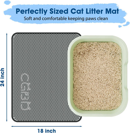 CGBD Cat Litter Mat - Double Layer Honeycomb Design Litter Trapping Mat, Urine-Proof & Non-Slip, Easy Clean Waterproof Litter Box Mat, Kitten Supplies and Essentials, 24x18 inch, Gray