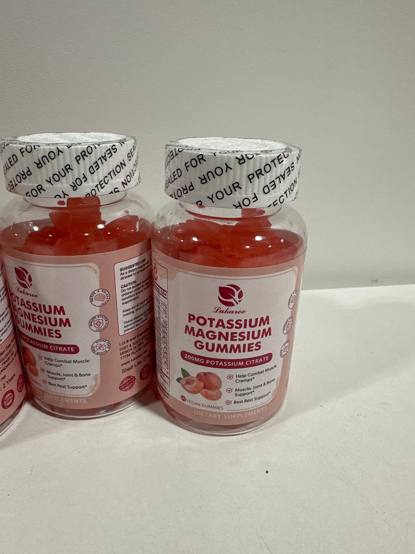 7 Potassium Magnesium Gummies - High Absorption Magnesium Glycinate & Potassium Citrate 200mg Plus Omega 3, B6, D3, K2 & Calcium - Chewable Gummy for Immunity & Energy - Peach Flavor - 60 Count