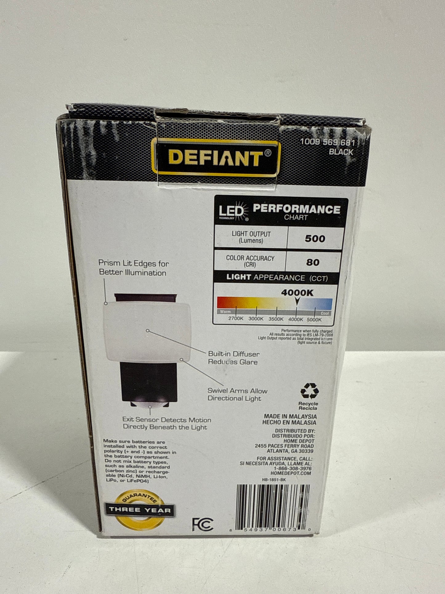 180° Black Motion Sensor Battery Powered Outdoor 1-Head Dusk to Dawn LED Security Flood Light 500 Lumens