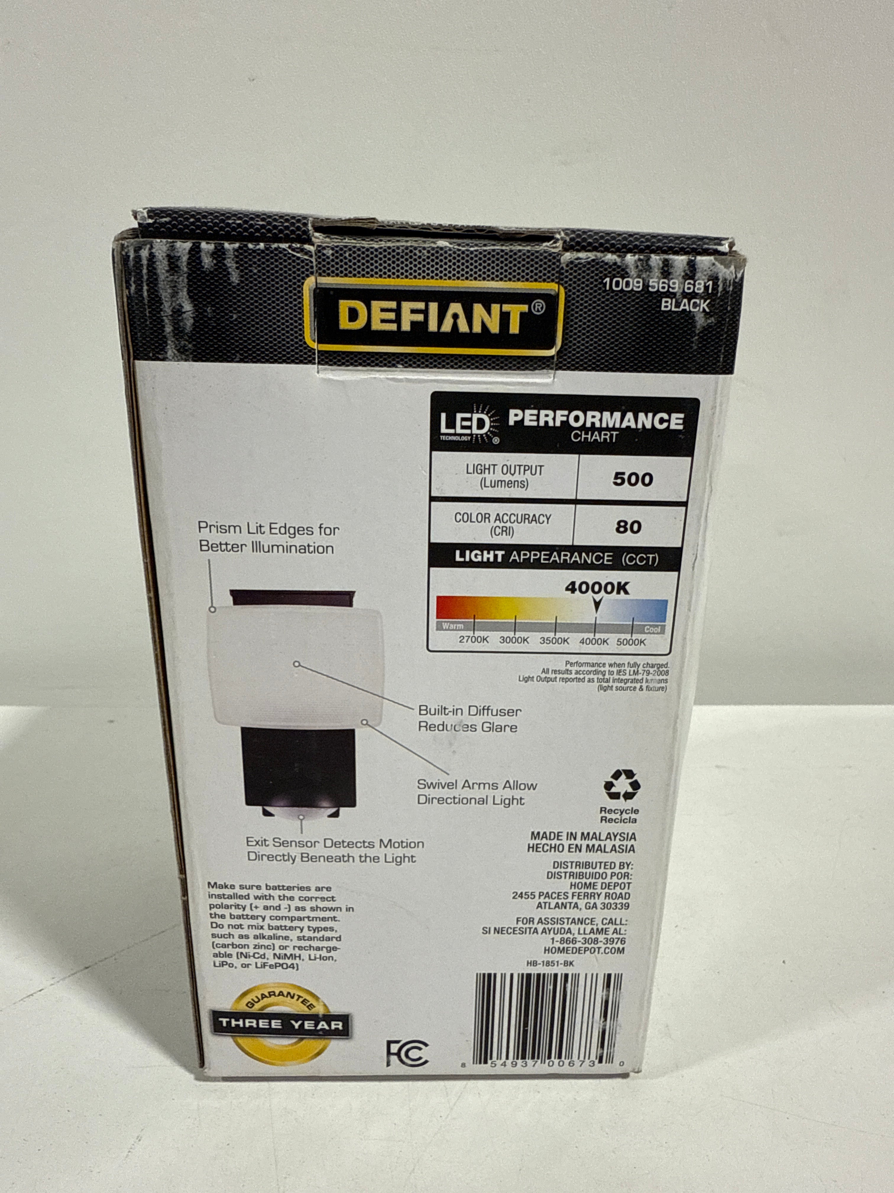 180° Black Motion Sensor Battery Powered Outdoor 1-Head Dusk to Dawn LED Security Flood Light 500 Lumens - *Lighting &
