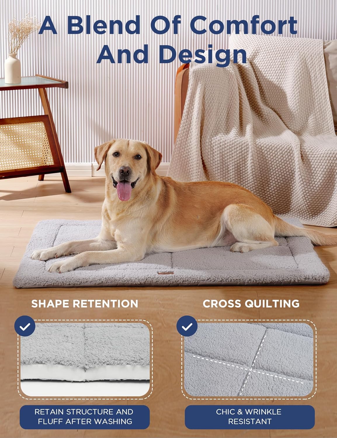 MASSFU Dog Beds Crate Pad for Large Dogs, Reversible & Washable Non-Slip Kennel Pet Mat, Soft Plush and High Density Foam Cat Bed for Indoor & Outdoor Use, 35" x 23", Gray