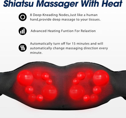 Shiatsu Neck and Back Massager with Heat, Electric Deep Tissue Kneading Neck and Shoulder Massage, Best Gifts for Women Men Mom Dad Mothers Fathers Day Birthday Gift (NOT Cordless)