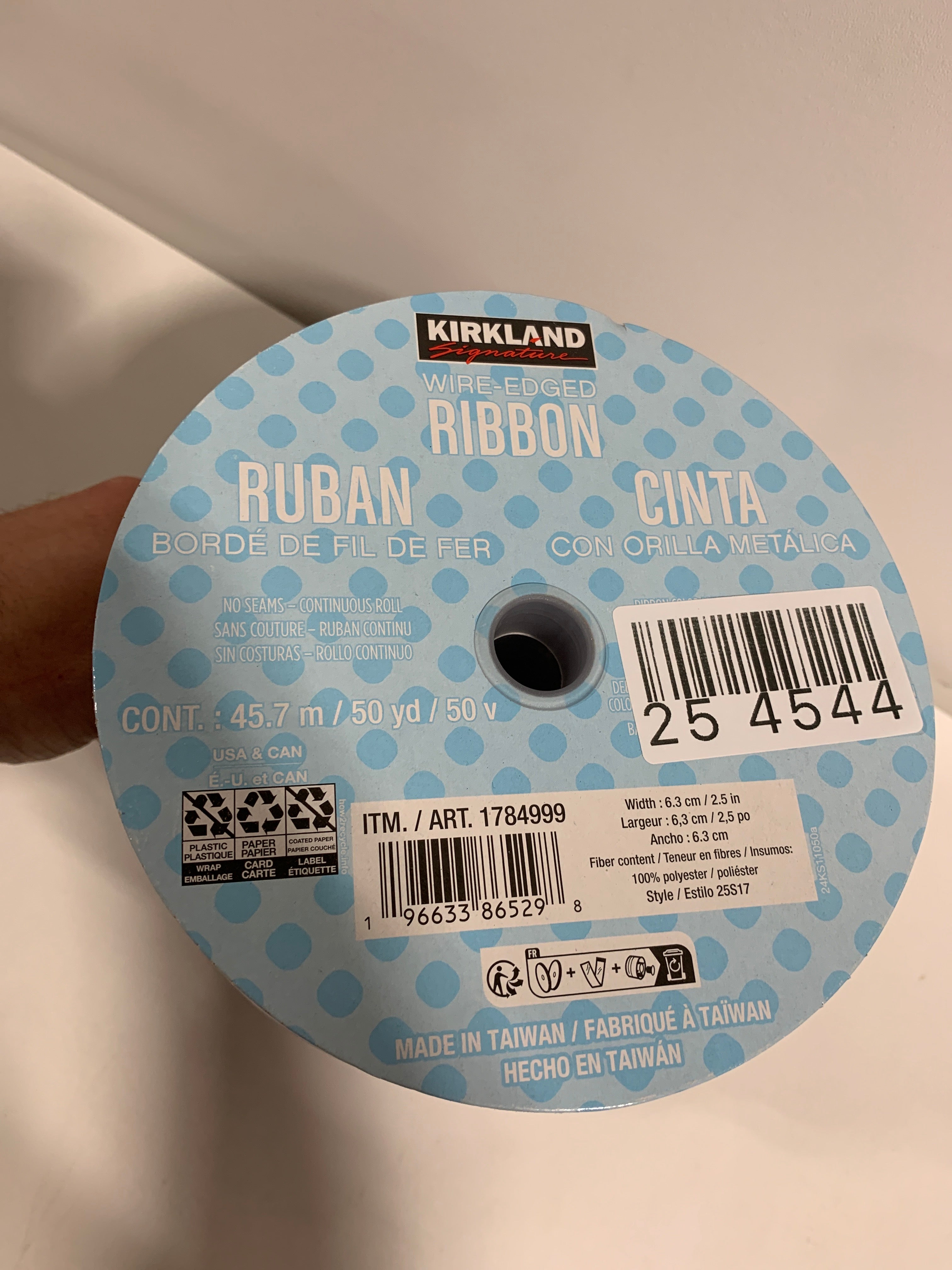 3 Kirkland Wire-Edged Ribbon Blue & Red Palid 2.5’’ Wide 50 YD - *Christmas & Seasonal