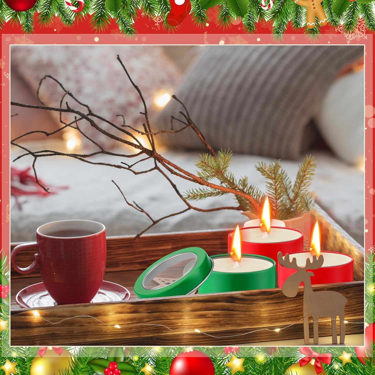Christmas Candle Tin Cans Set Holiday Candle Tins 2 oz with Lids Candle Jars for Making Candles Round Containers