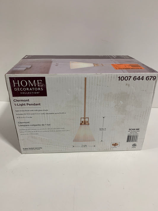 Clermont 1-Light Satin Brass Shaded Pendant Light with Milk Glass Shade