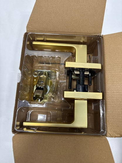 Kwikset 720SALSQT Singapore Passage Door Lever Set with Square Rose Satin Brass