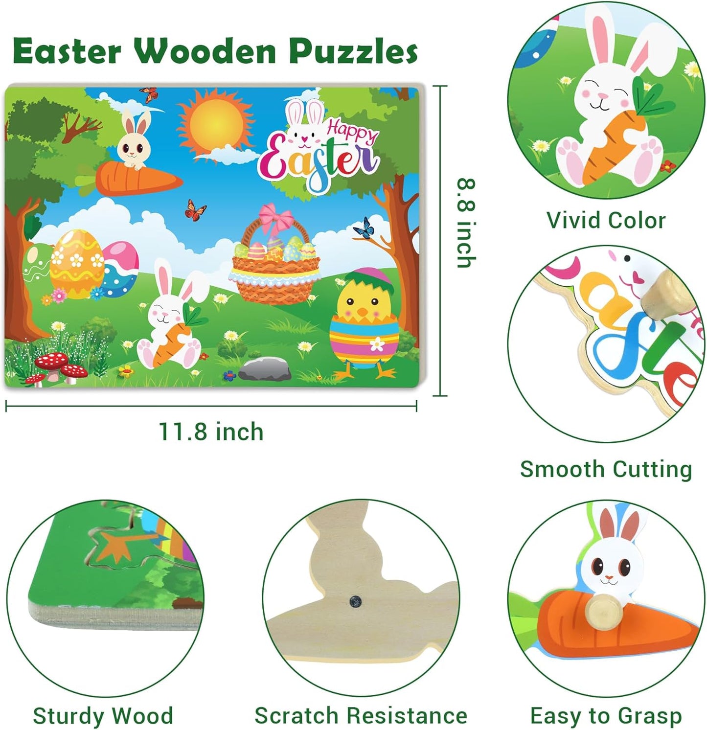 2Pack Easter Wooden Peg Puzzles, Educational Learning Puzzles Easter Toys Gifts Party Favors