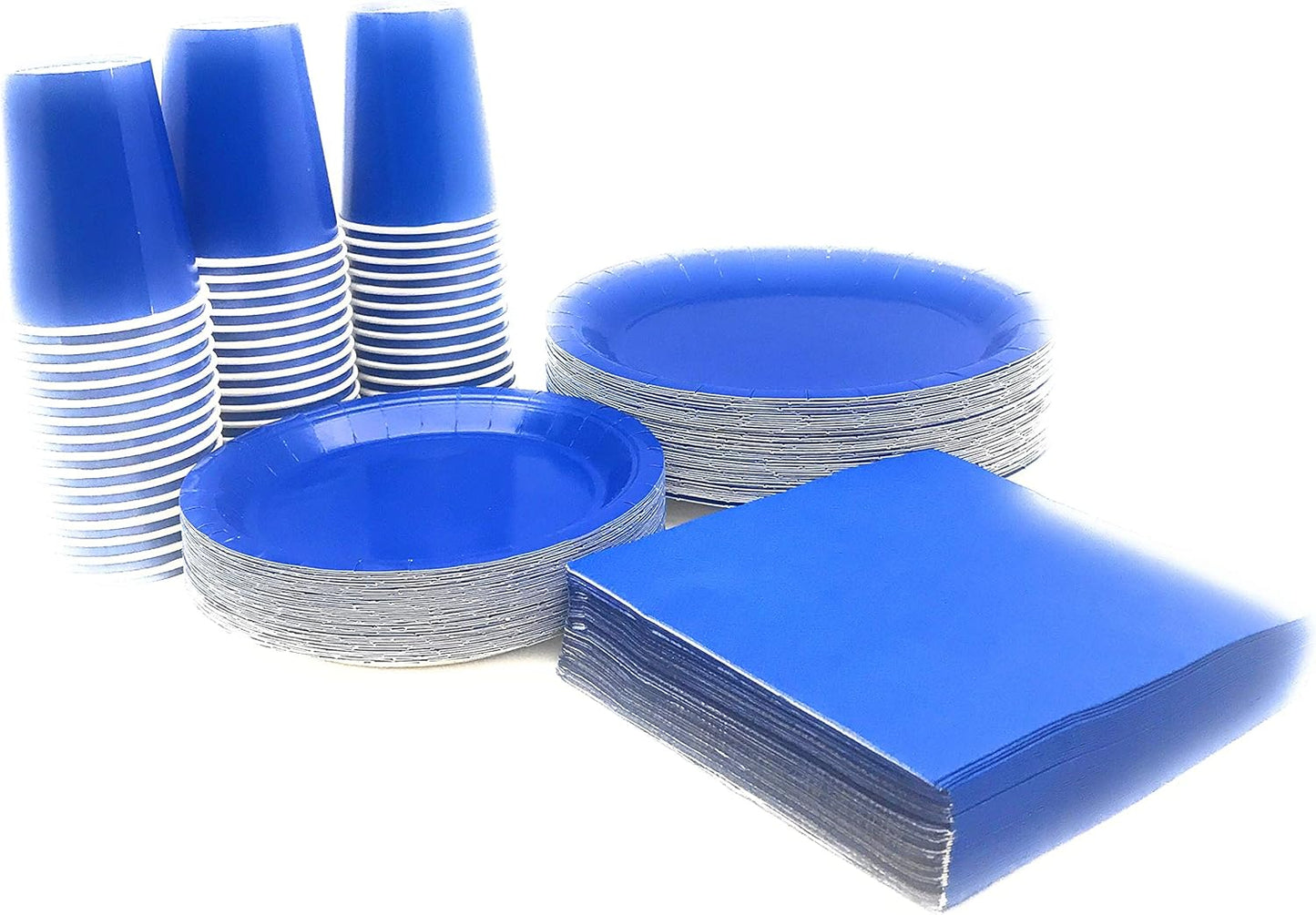 Oojami Serves 50 Complete Party Pack Disposable 9" Dinner Paper Plates 7" Dessert Paper Plates 9 oz Cups 3 Ply Napkins office parties, Birthday parties, festivals and much more (Blue)