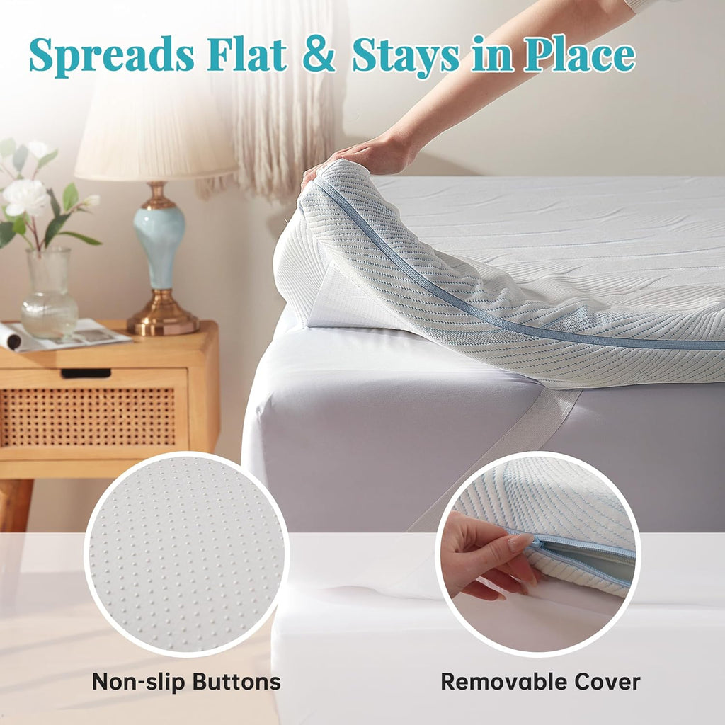 Eiayeebil 3 Inch Mattress Topper Twin XL Dual Layer Gel Memory Foam Mattress Pad with Removable Cover - *Bedding