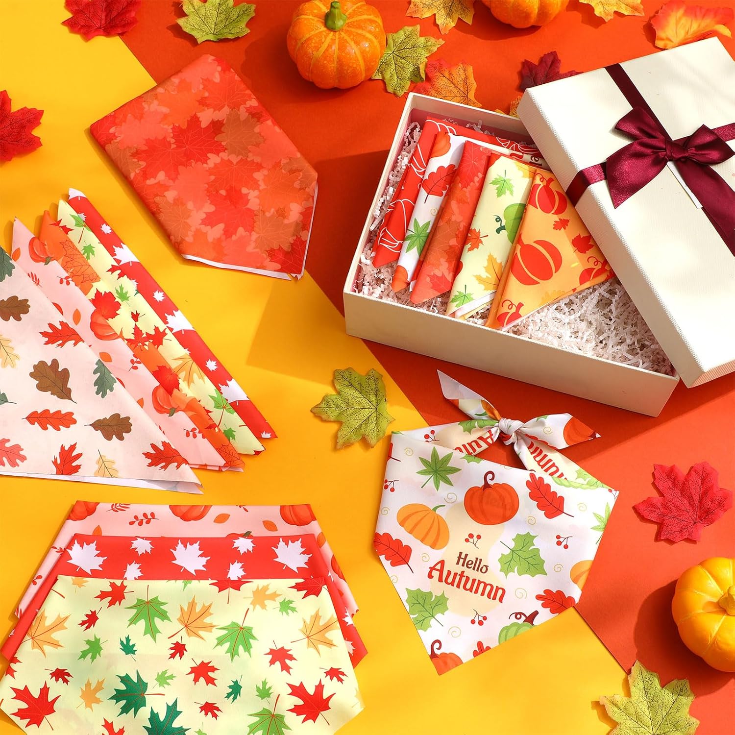 Shyyween 100 Pieces Thanksgiving Fall Dog Bandanas Bulk Maple Leaves Autumn Dogs Bandanas Soft Doggie Bibs Adjustable