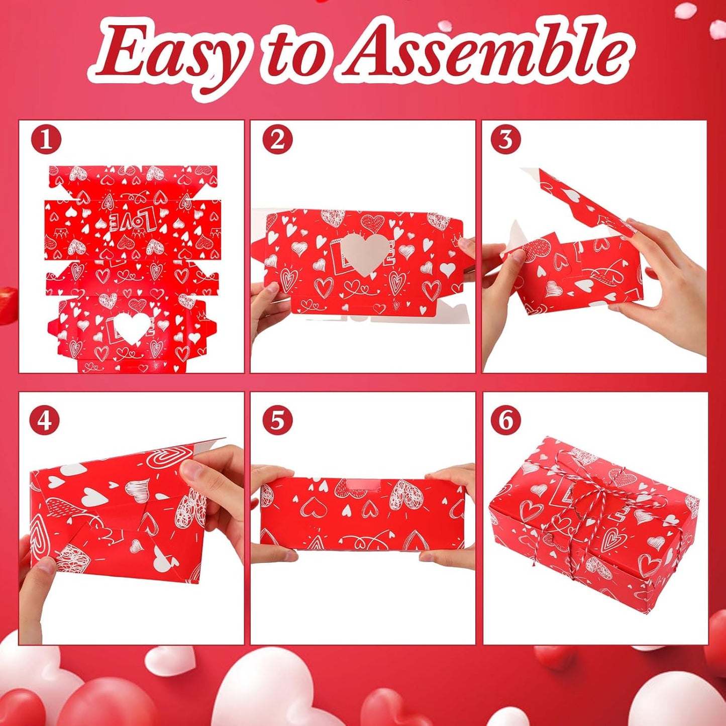 Glenmal 100 Pcs Mother's Day Bakery Treat Boxes Heart Cookie Boxes with Gift Cards and Rope 7.8x4.7x2.75'' Cupcake Containers with Window Dessert Gift Containers for Wedding Birthday Party