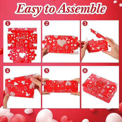 Glenmal 100 Pcs Mother's Day Bakery Treat Boxes Heart Cookie Boxes with Gift Cards and Rope 7.8x4.7x2.75'' Cupcake Containers with Window Dessert Gift Containers for Wedding Birthday Party