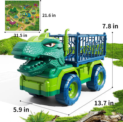 Dinosaur Truck Toys, Tyrannosaurus Transport Car Carrier Truck Toy 8 Dino Figures, Jurassic Set