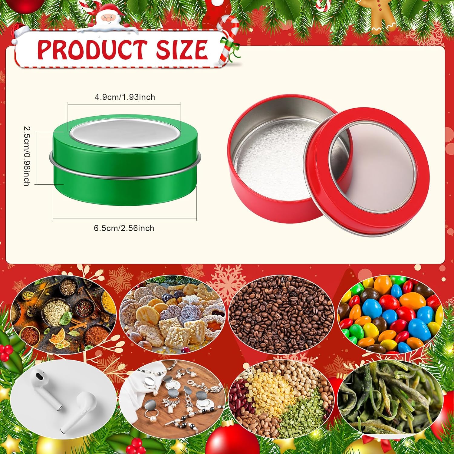 Christmas Candle Tin Cans Set Holiday Candle Tins 2 oz with Lids Candle Jars for Making Candles Round Containers