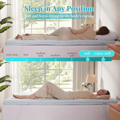 3 Inch Mattress Topper Queen, Dual Layer Gel Memory Foam Mattress Topper with Removable Cover