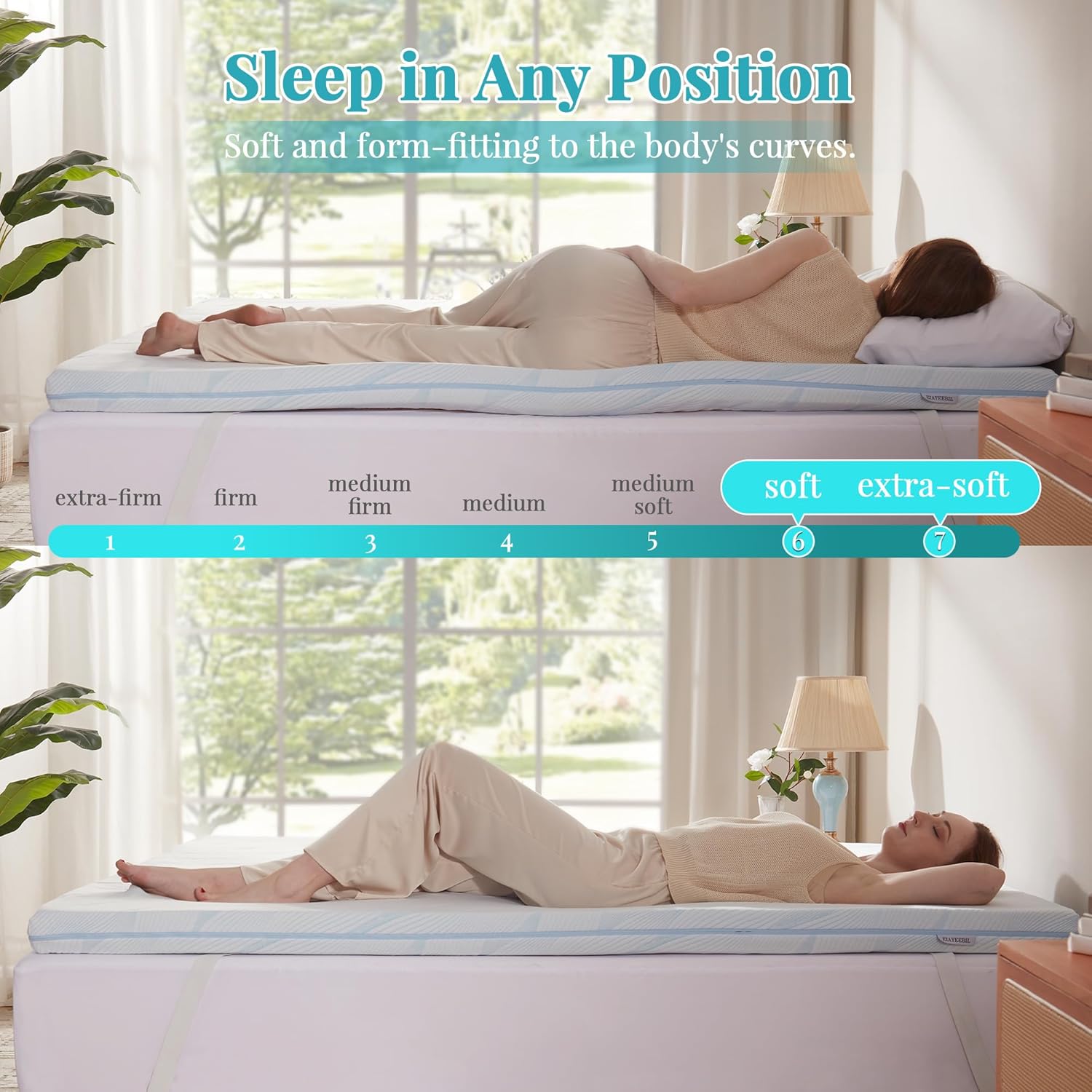 Eiayeebil 3 Inch Mattress Topper Twin XL Dual Layer Gel Memory Foam Mattress Pad with Removable Cover - *Bedding