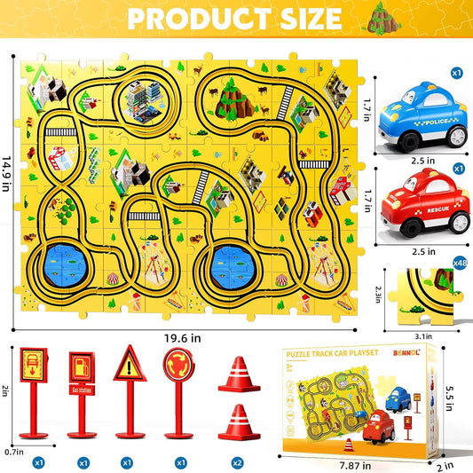 Bennol 56 PCS Puzzle Race Car Track Set Toys for Kids, Floor Puzzle Tracks Car