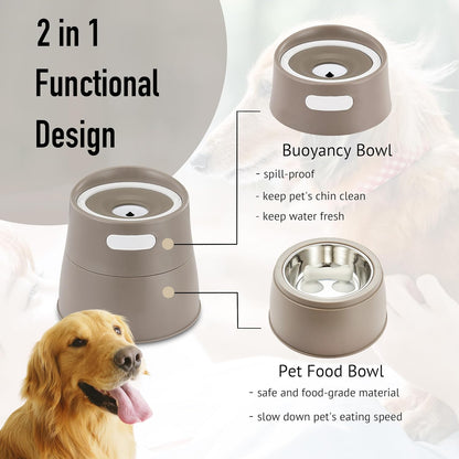 YWSusgle Elevated Dog Bowls for Large&Medium Dogs,2 in 1 Adjustable No Spill Water Bowl for Dogs with Slow Feeder Dog Bowls 35oz,Raised Cat Food and Water Bowls with Stand (Beige)