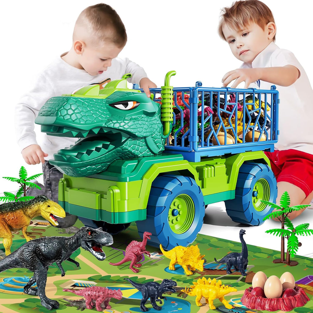 Dinosaur Truck Toys Tyrannosaurus Transport Car Carrier Truck Toy 8 Dino Figures Jurassic Set - *Kids