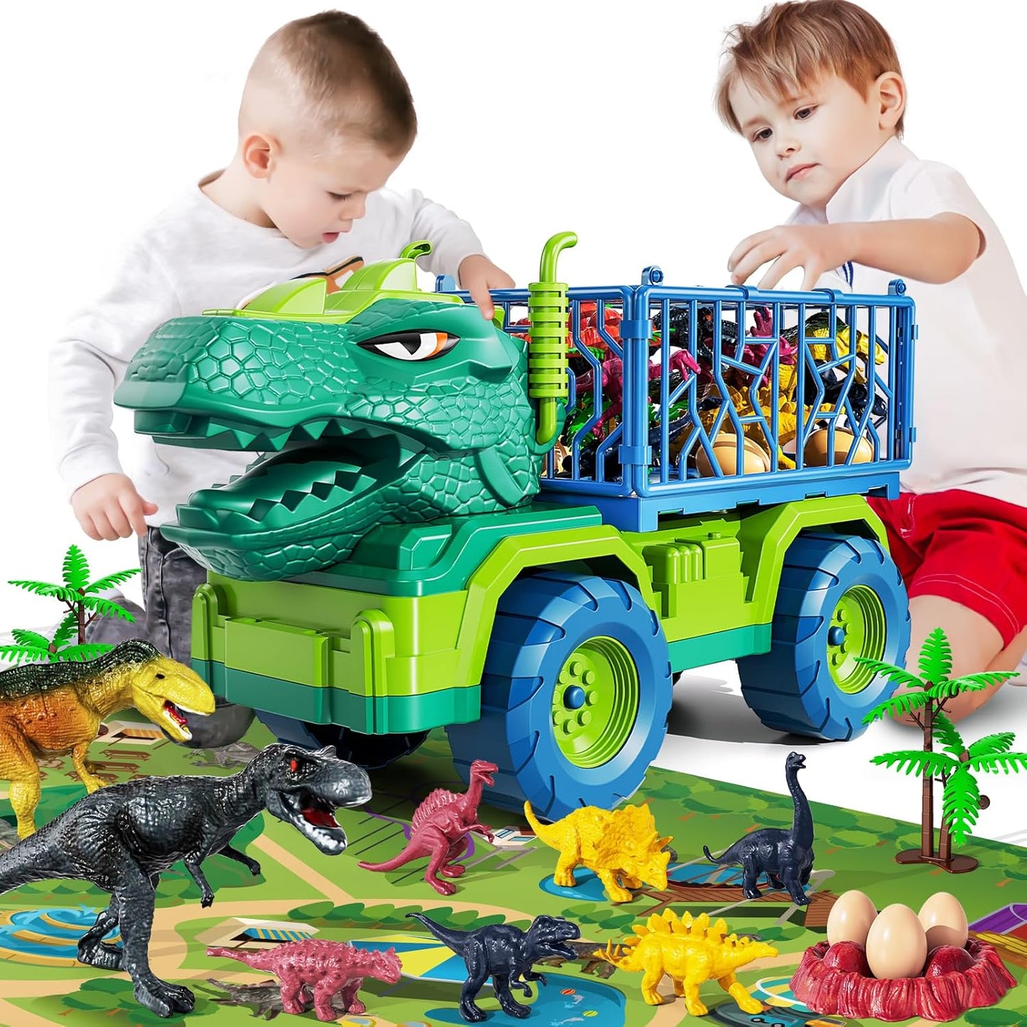 Dinosaur Truck Toys, Tyrannosaurus Transport Car Carrier Truck Toy 8 Dino Figures, Jurassic Set