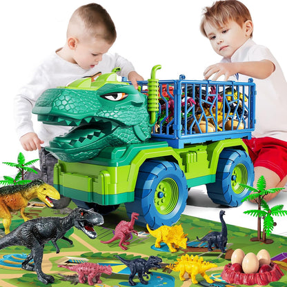 Dinosaur Truck Toys, Tyrannosaurus Transport Car Carrier Truck Toy 8 Dino Figures, Jurassic Set