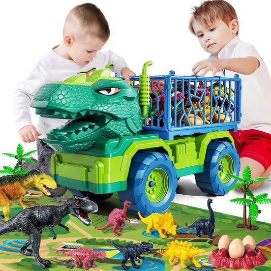 Dinosaur Truck Toys, Tyrannosaurus Transport Car Carrier Truck Toy 8 Dino Figures, Jurassic Set