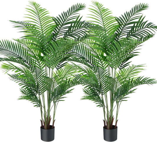Fopamtri Artificial Areca Palm Plant 6 Feet Fake Palm Tree with 20 Trunks Faux Tree for Indoor Outdoor Modern Decoration Feaux Dypsis Lutescens Plants in Pot for Home Office, 2 Pack