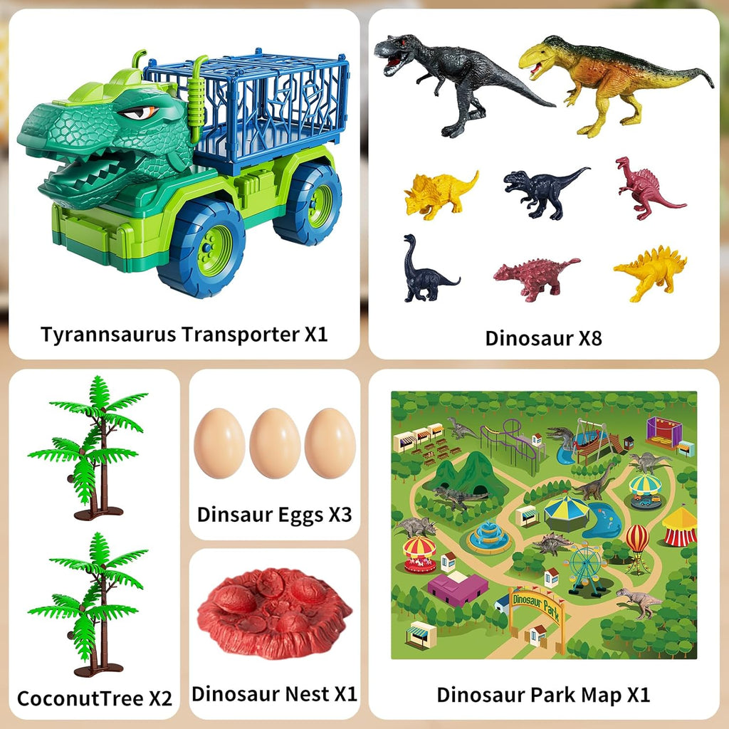 Dinosaur Truck Toys Tyrannosaurus Transport Car Carrier Truck Toy 8 Dino Figures Jurassic Set - *Kids