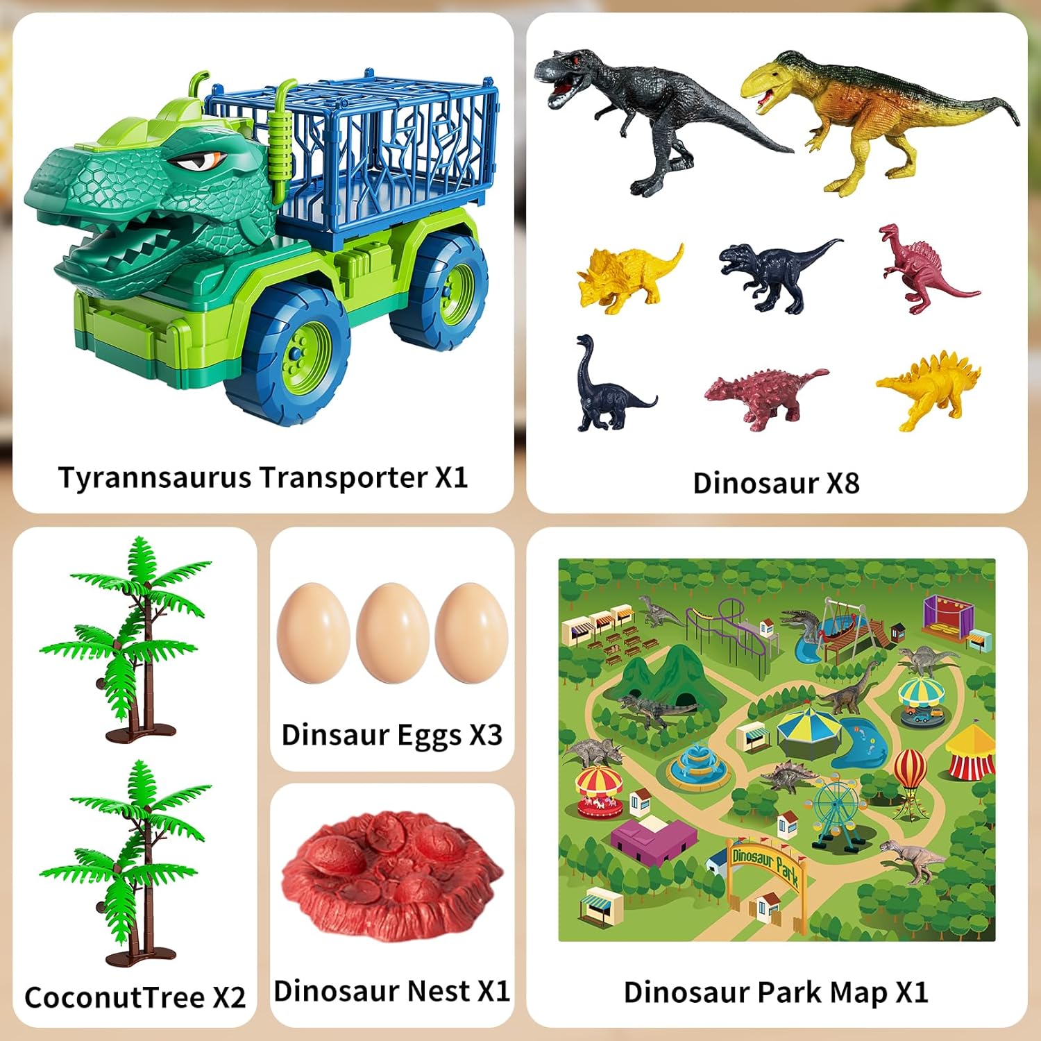 Dinosaur Truck Toys Tyrannosaurus Transport Car Carrier Truck Toy 8 Dino Figures Jurassic Set - *Kids