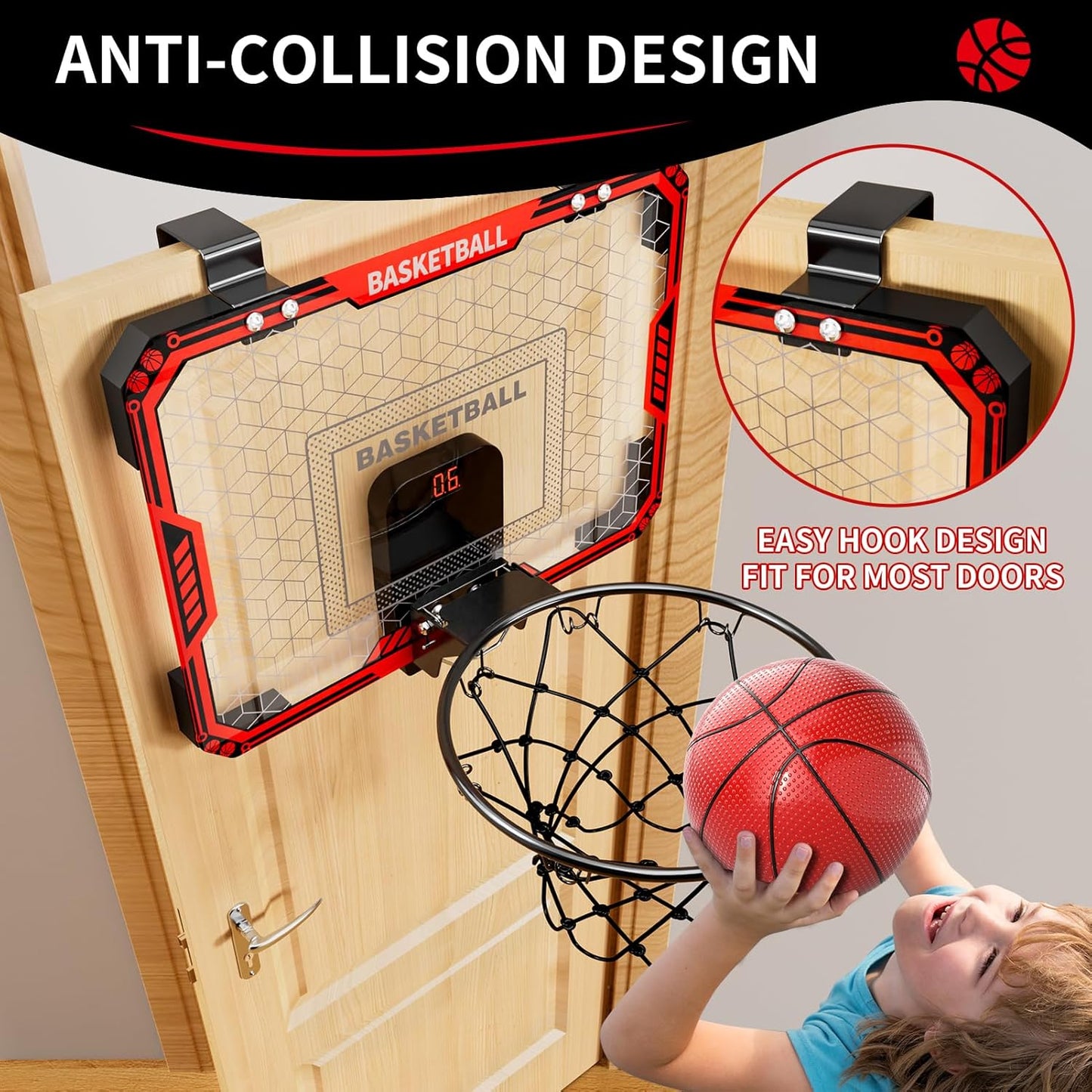 Indoor Basketball Hoop with 4 Balls & 3 Modes Scoreboard