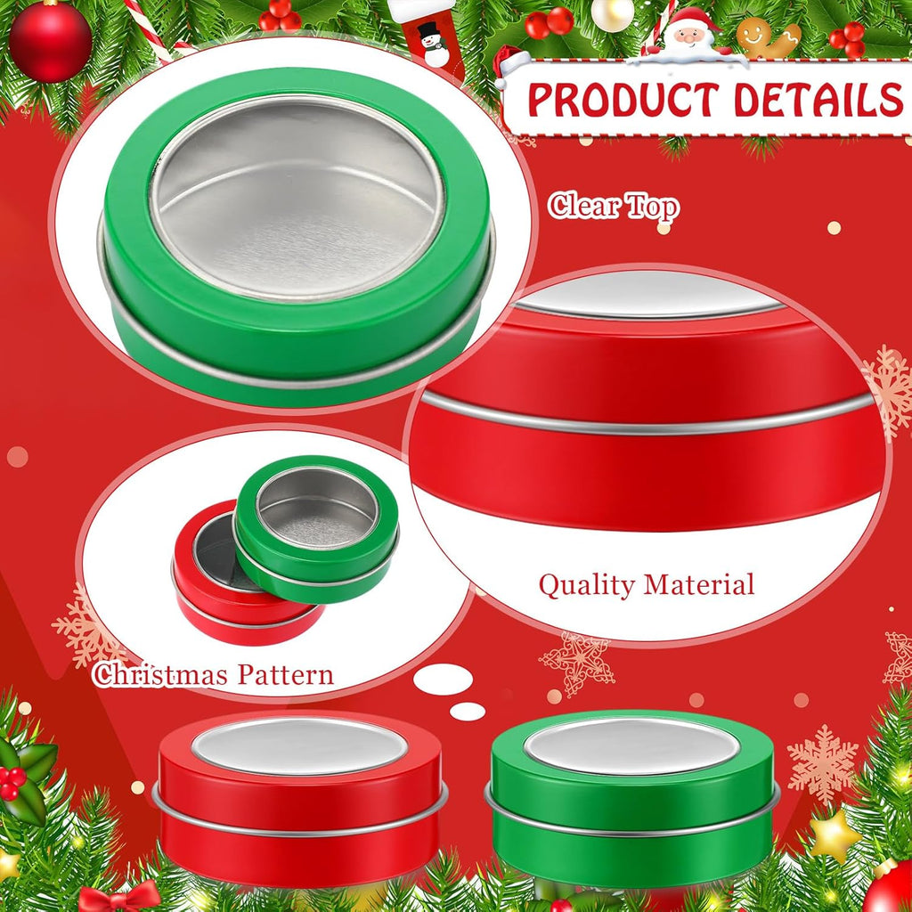 Christmas Candle Tin Cans Set Holiday Candle Tins 2 oz with Lids Candle Jars for Making Candles Round Containers