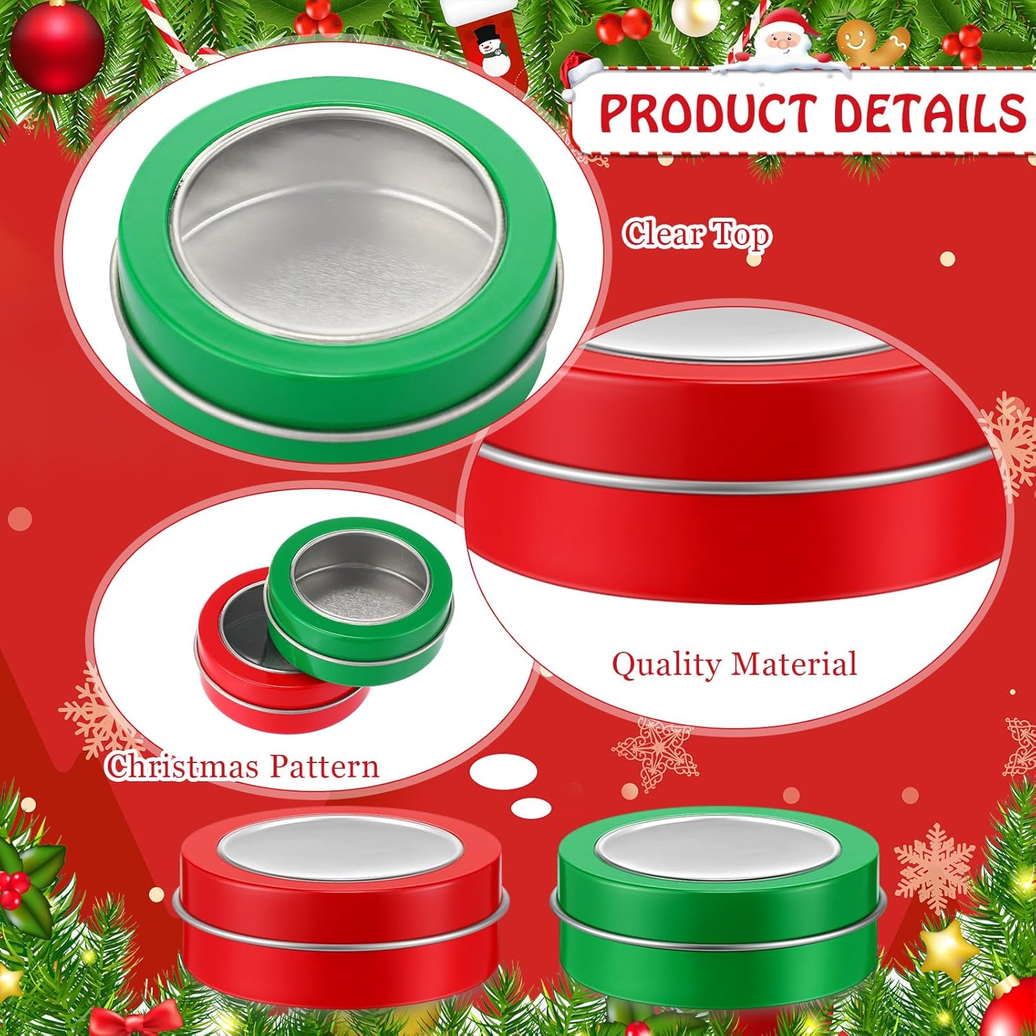 Christmas Candle Tin Cans Set Holiday Candle Tins 2 oz with Lids Candle Jars for Making Candles Round Containers