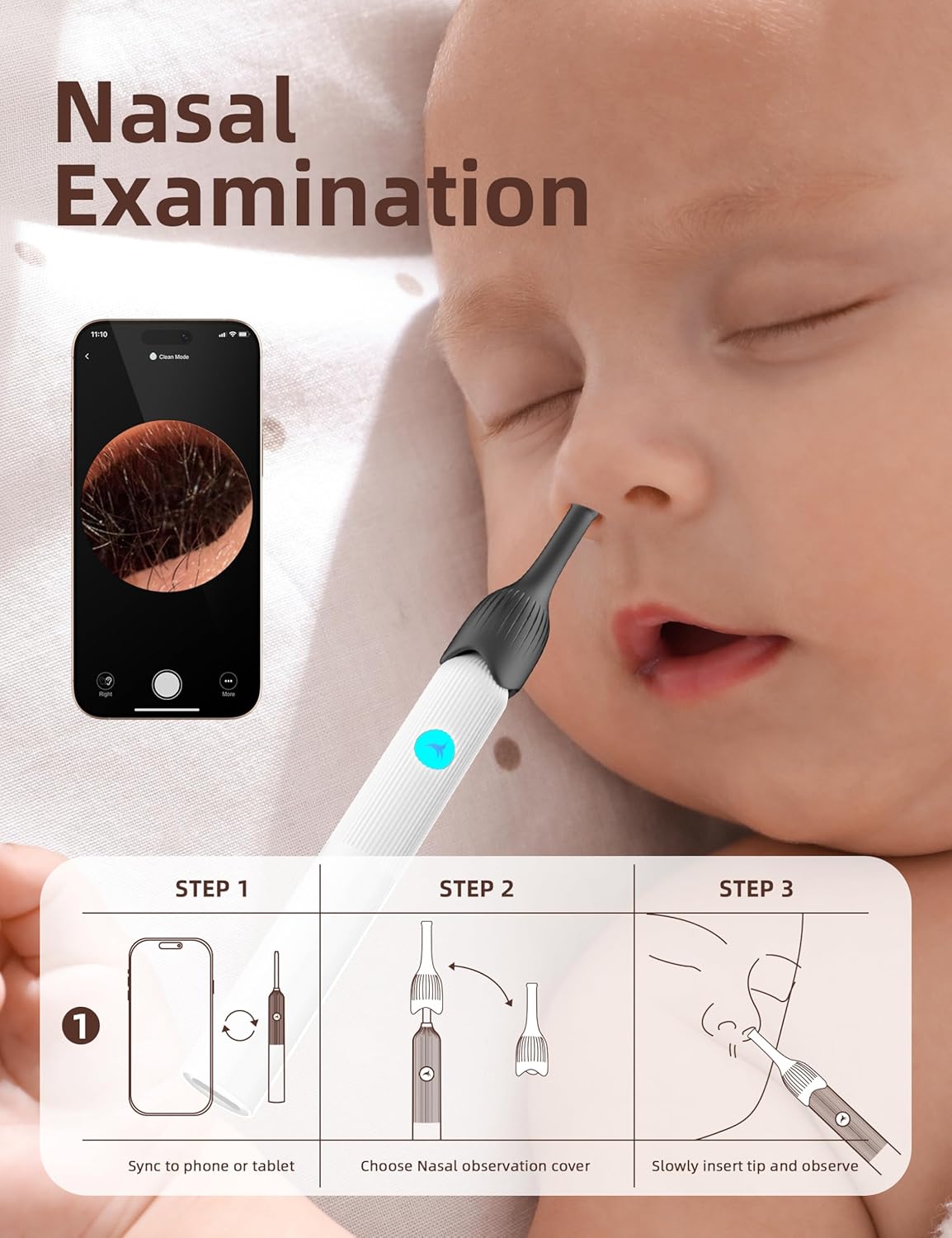 OTTOLIVES Baby Ear, Nose, Throat Examination Set with HD Camera, Home ENT Scope with 6LED Light, Ear Checker Tool, Baby Healthcare and Grooming Kit, Registry Essential Kit