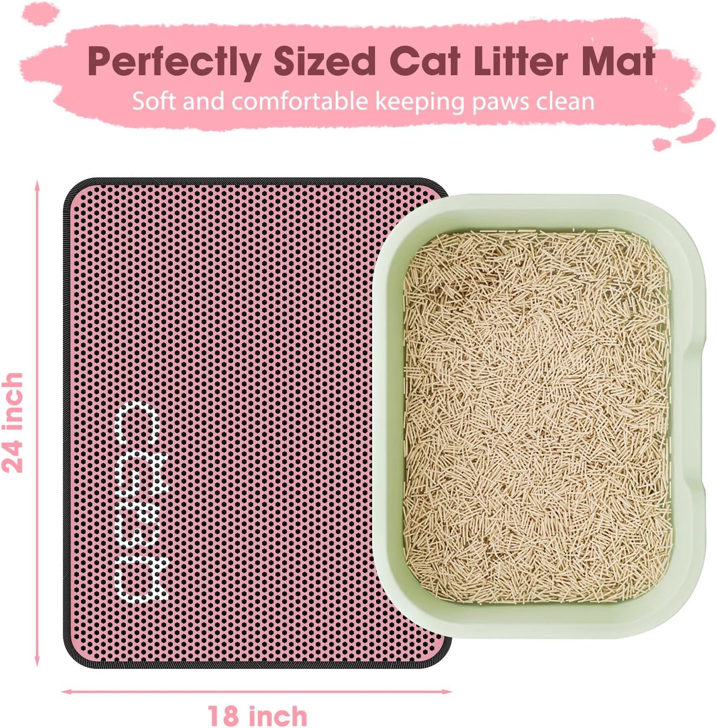 CGBD Cat Litter Mat - Double Layer Honeycomb Design Litter Trapping Mat, Urine-Proof & Non-Slip, Easy Clean Waterproof Litter Box Mat, 24x18 inch Small Size for Kitty, Pink
