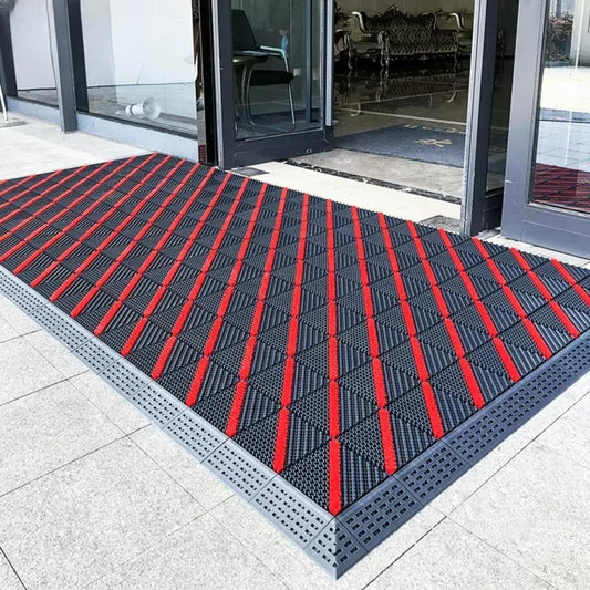 Premium Outdoor Waterproof Mat - Stylish and Functional Welcome Mat for Front Door Eva DIY Splicing Door mat Clean Floor mat with Brush (Red, 59"×47.2")
