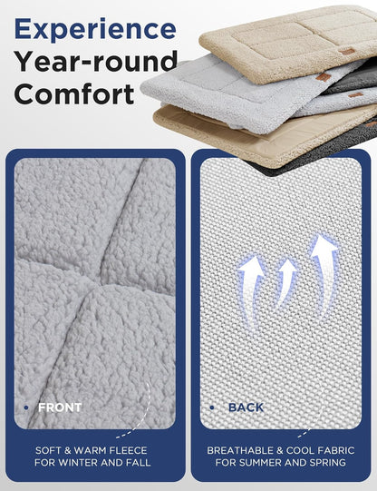 MASSFU Dog Beds Crate Pad for Large Dogs, Reversible & Washable Non-Slip Kennel Pet Mat, Soft Plush and High Density Foam Cat Bed for Indoor & Outdoor Use, 35" x 23", Gray