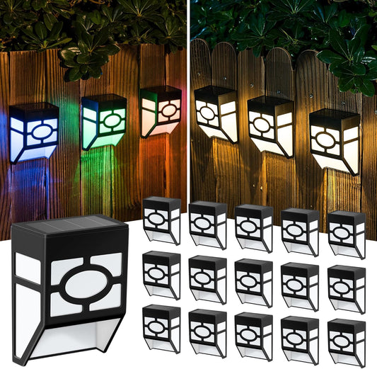 SOLPEX 16 Pack Solar Deck Lights Outdoor, Solar Fence Lights，2 Modes Christmas Garden Decoration Lights,RBG/Warm White LED Decorative Lighting for Garden，Yard，Post，Path&Driveway