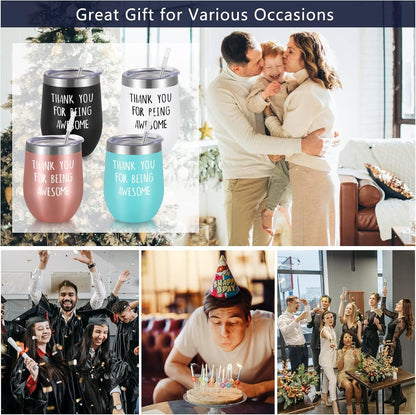 Gtmileo Thank You Gifts, 4 Pack Thank You for Being Awesome Stainless Steel Insulated Wine Tumbler, Appreciation Christmas Birthday Gifts for Women Coworkers Teacher Employees Friends Her(12oz, Mint)