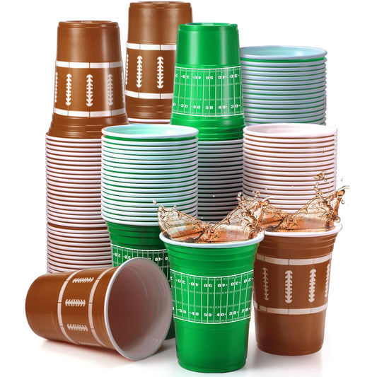 Zhehao 120 Pcs Football Theme Plastic Cups Bulk 16 oz Disposable Cups Tableware for Drinks Treats Sports Game Day Birthday Themed Party Supplies Decorations