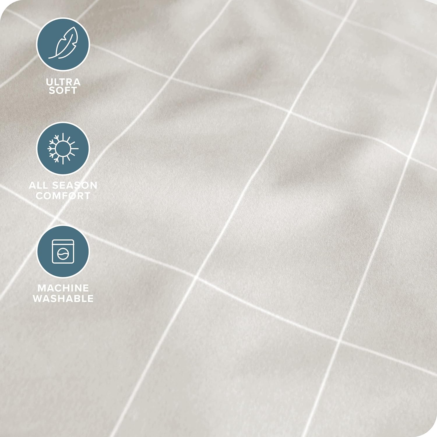 Bare Home Ultra-Soft Sheet Set - Premium 1800 Collection - Deep Pockets - 3-Pieces - Twin Grid - Stone/White